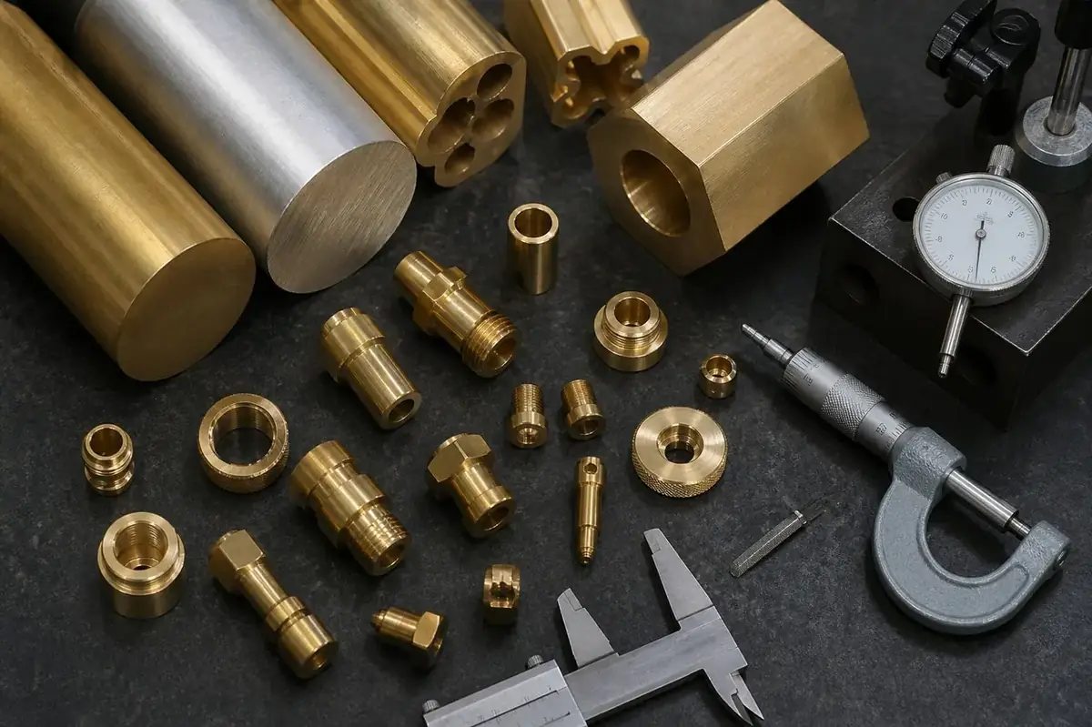 Assorted brass round bar and hexagonal bar diameters cut to length