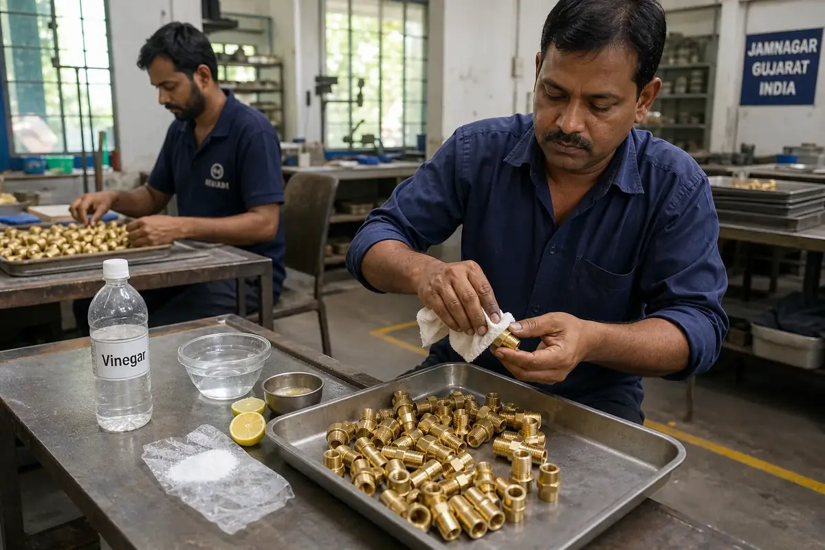 Cleaning polished brass with safe household methods and soft cloth
