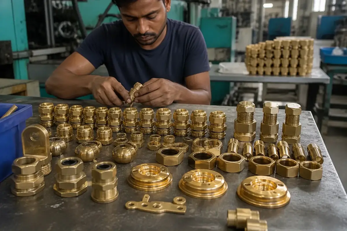 Brass marine-style hardware and fittings prepared for coastal exposure duty