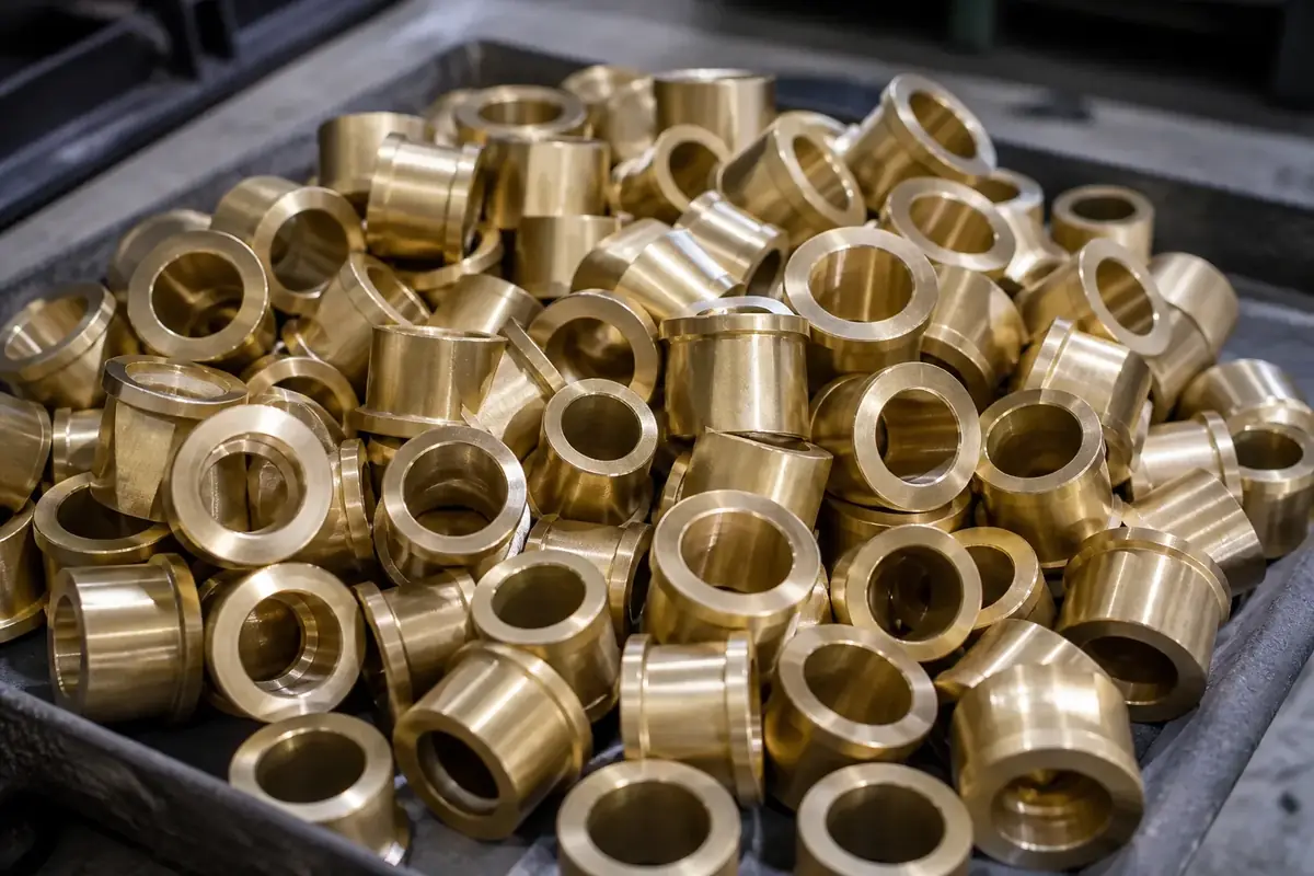 Brass sleeve bushings showing bore finish and entry chamfers for shaft fit