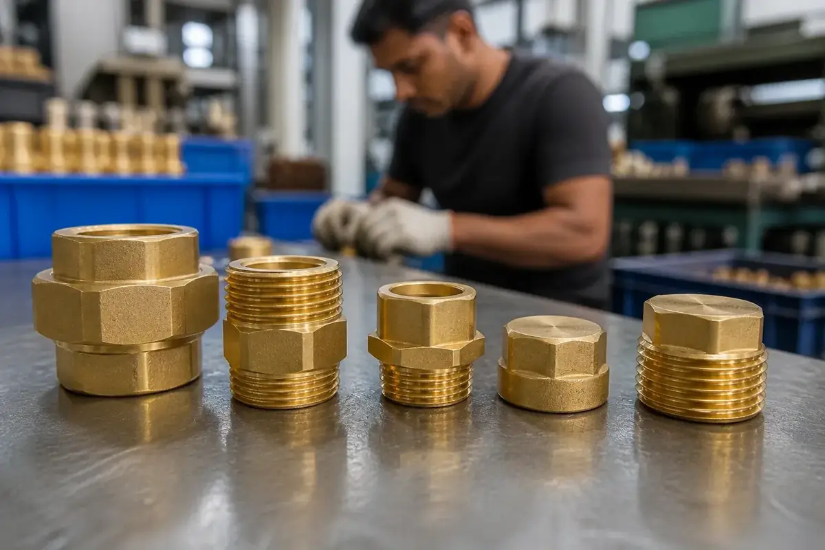 Brass union, adapter, cap, and plug fittings for plumbing service points