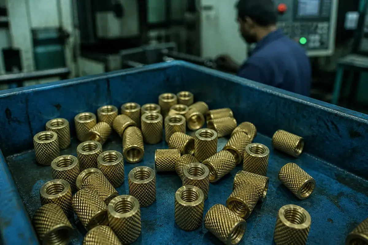 Heat installation trial of brass inserts into plastic housings