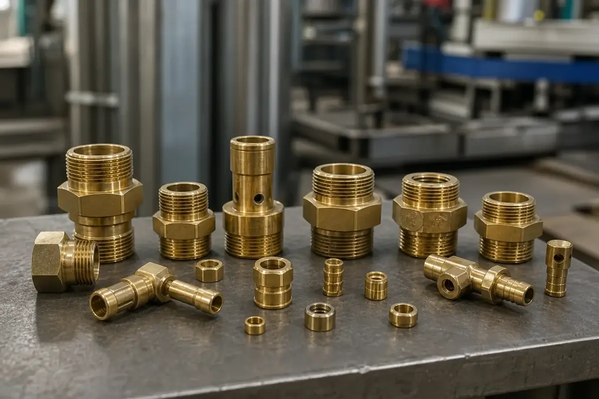 Industrial brass fittings and fasteners representing functional product families