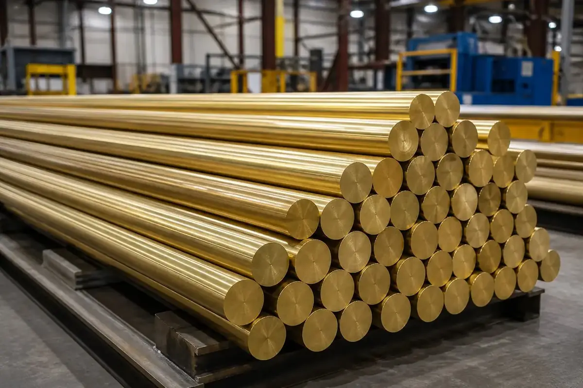 Labeled C360 and C260 brass alloy bar samples for grade comparison