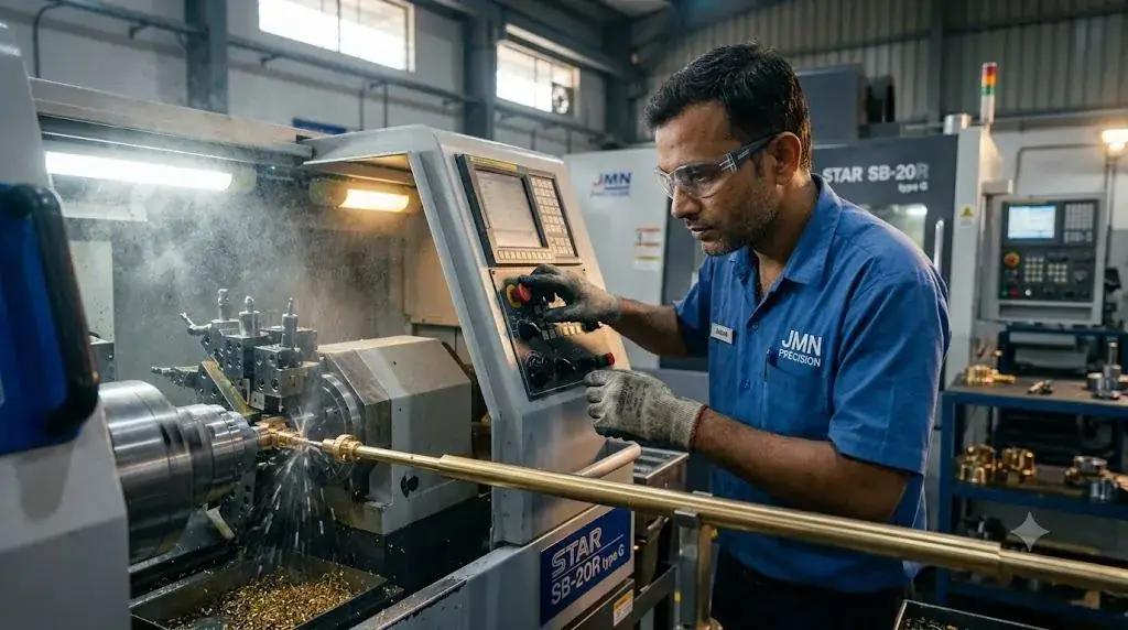 Precision Swiss CNC turning center producing small batch brass components